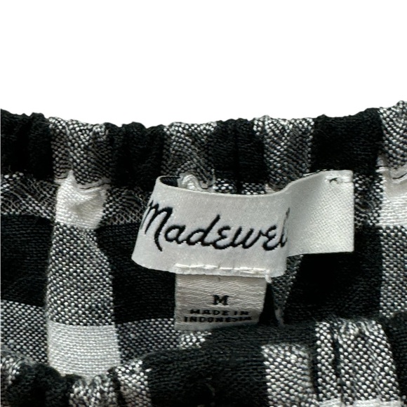 Madewell gingham check puff sleeve button front crop top, black white, medium - Picture 5 of 6